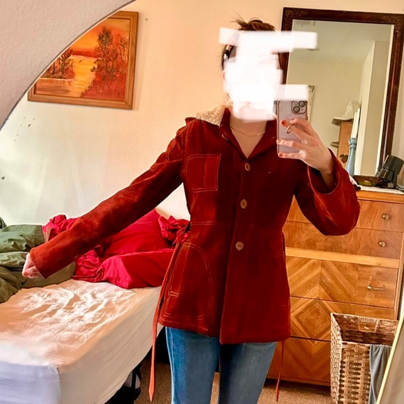 Vintage 70’s Women’s Genuine Suede & Wool Jacket Coat Red Rust Burgundy - Picture 11 of 14